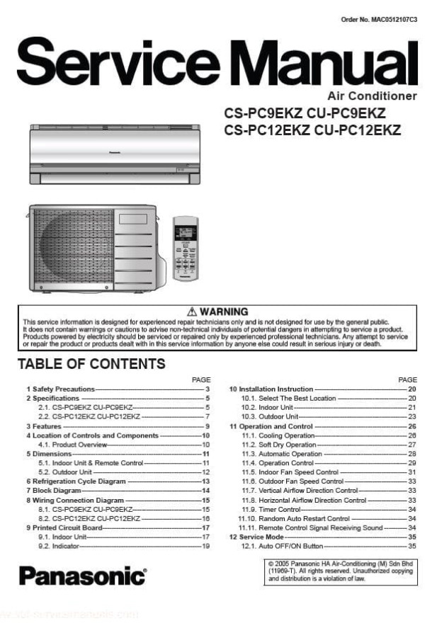 CS-PC9EKZ, CS-PC12EKZ, CU-PC9EKZ, CU-PC12EKZ